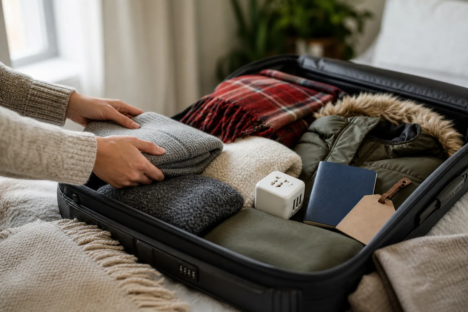 A suitcase organized for a move to Canada