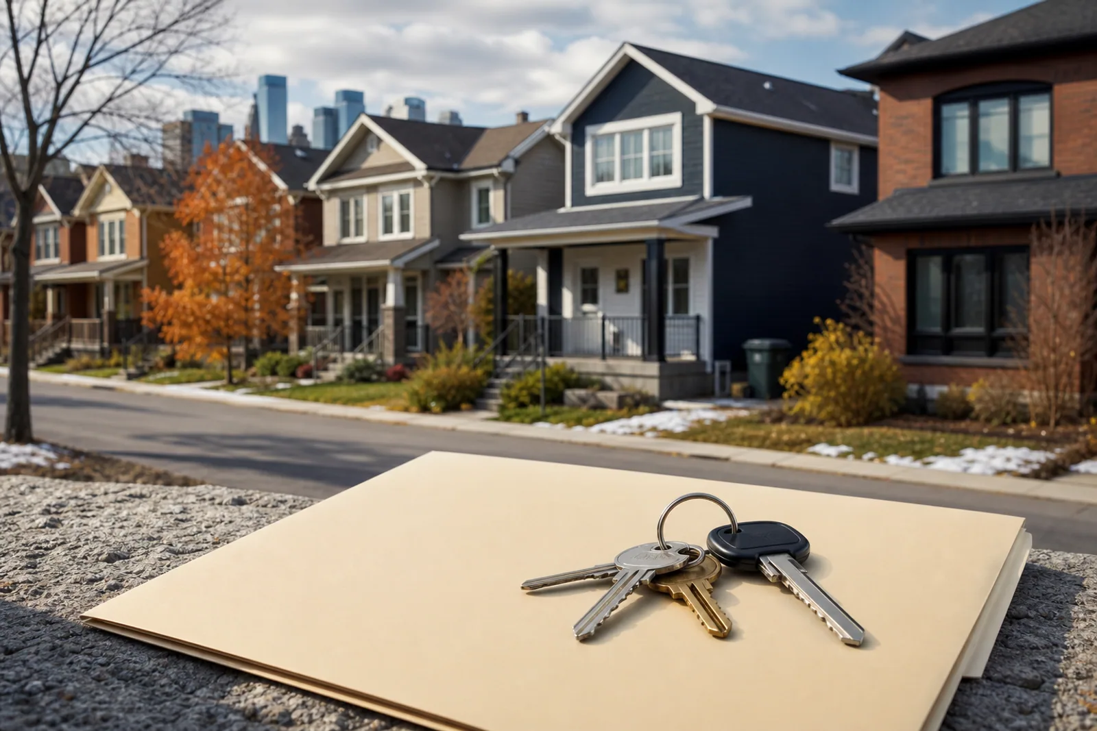 A Canadian residential streetscape and house keys