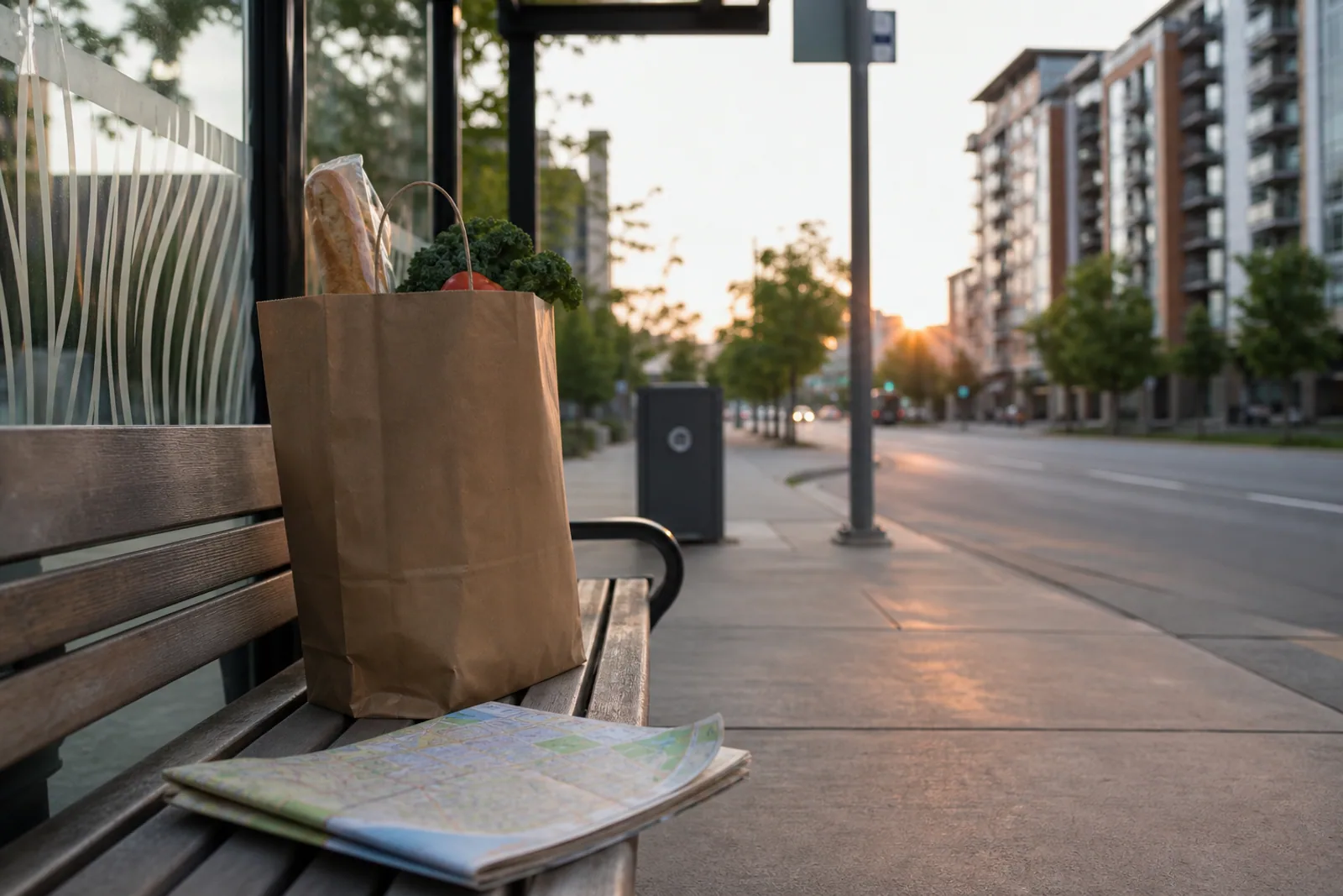 A Canadian neighbourhood transit stop in the early morning