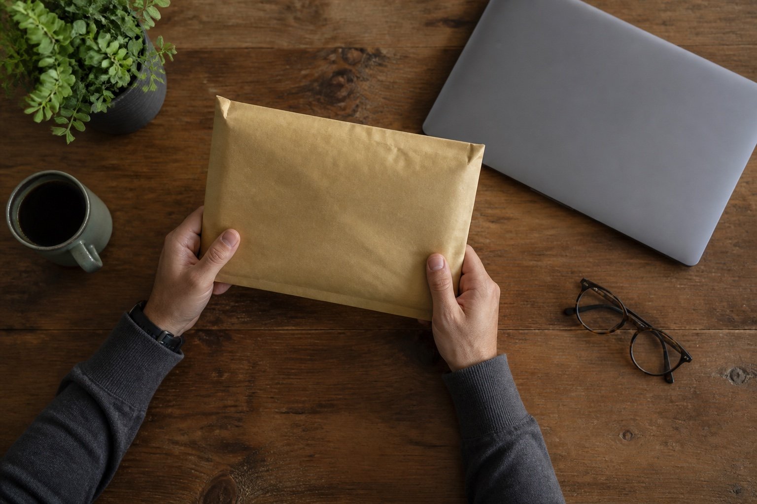 A permanent residence applicant holding a returned courier envelope