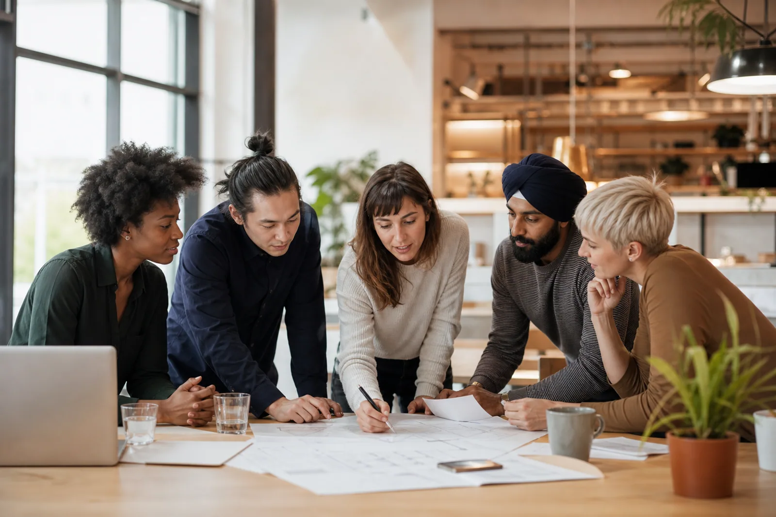 Four colleagues in a shared workplace
