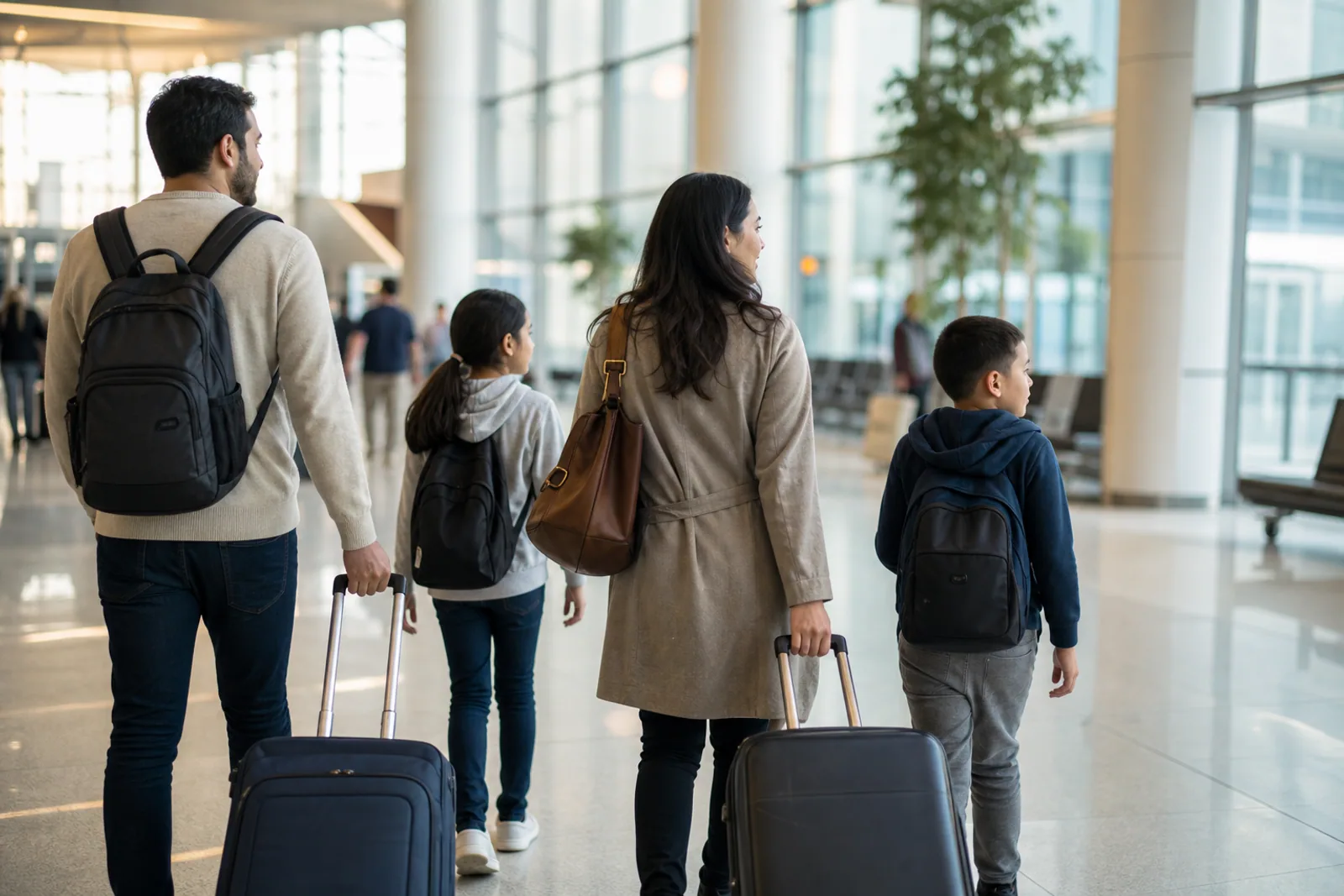 A family arriving with luggage