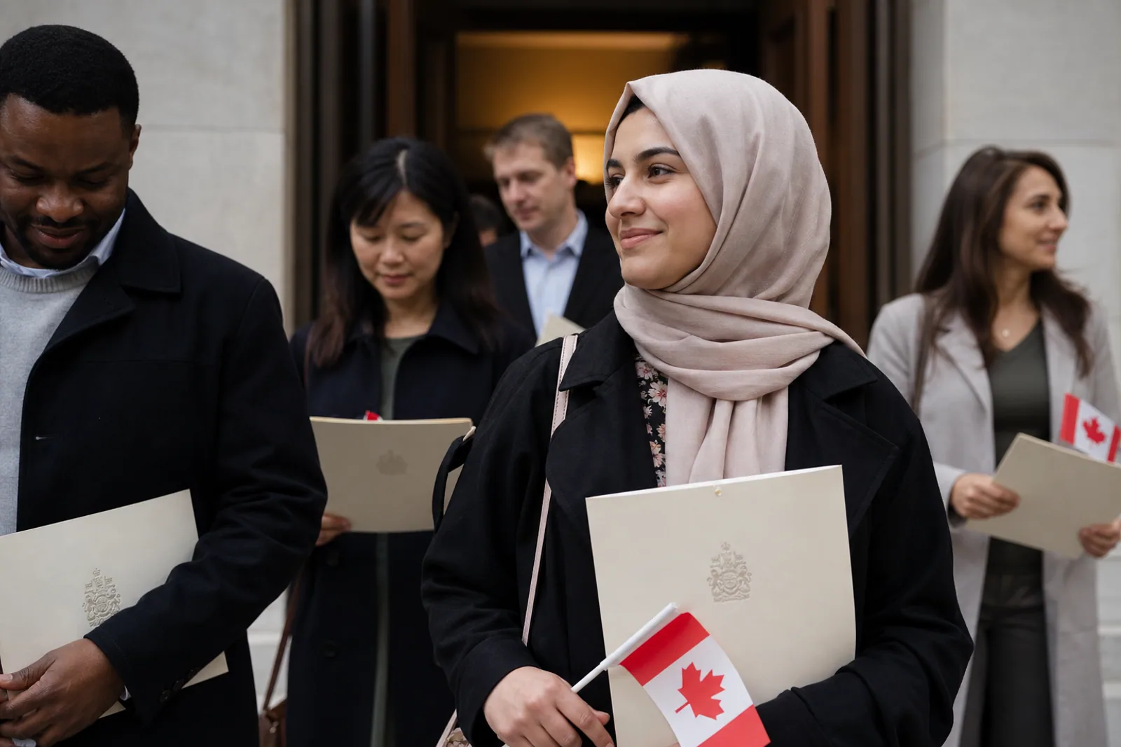 People participating in a Canadian citizenship ceremony